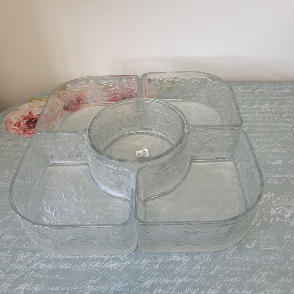 PRINCESS HOUSE Fantasia 5‎ Piece VEGGIE & DIP Tray/Server w/Glass Caddy ~ EUC!